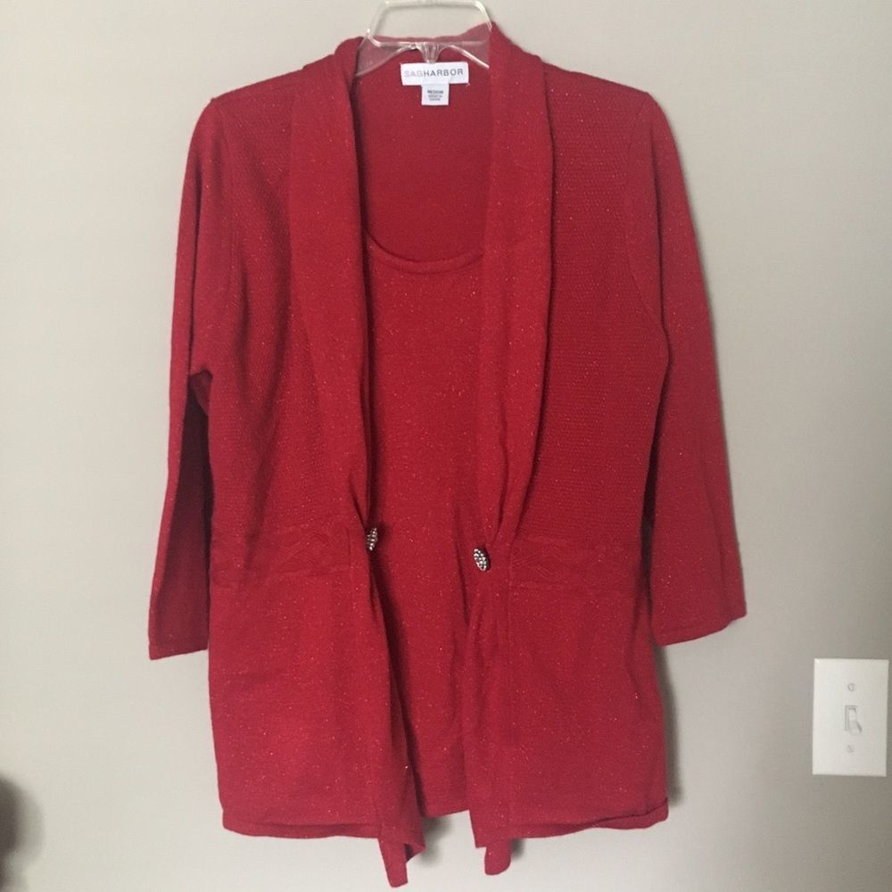 NWOT Sag Harbor Red Sparkle Cardigan Medium